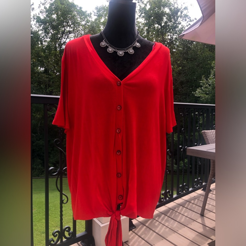 Green Envelope Bright Red Button-Down Shirt